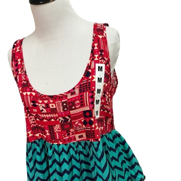 Empyre Women's M Medium Tank Top Peplum Hem NWT Multi Pattern Open Back - Picture 3 of 6
